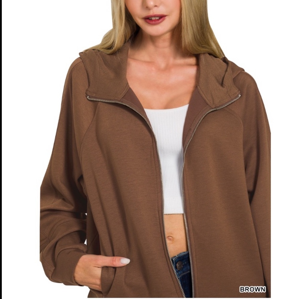 Zenana Outfitters Soft Scuba Chocolate Brown Hoodie & Wide Leg Joggers SET - Picture 4 of 5